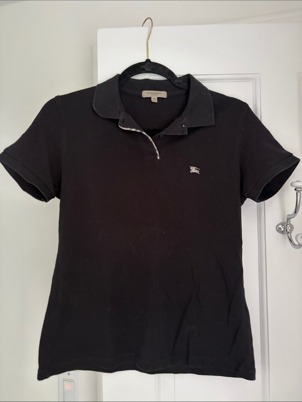 Burberry Black Short-Sleeve Polo with Equestrian Logo